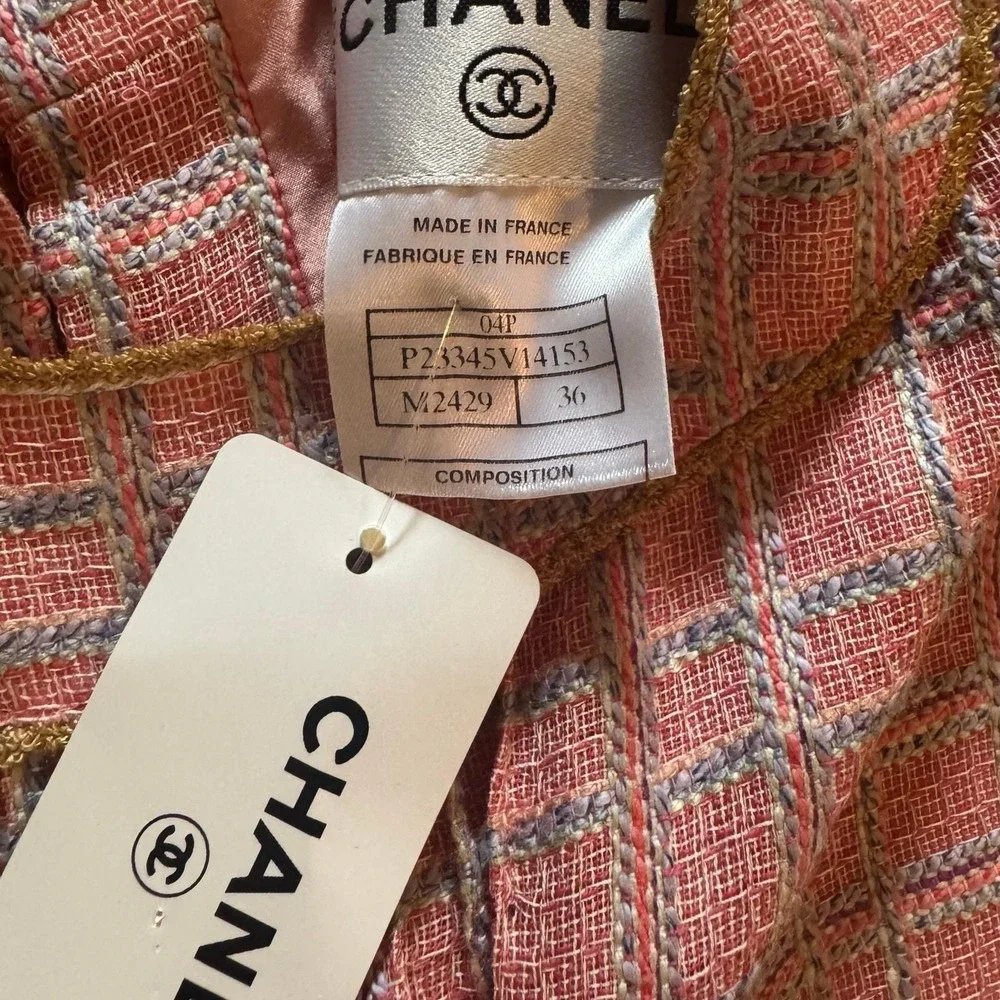 Chanel RUNWAY 04P Pink Tweed Silk Wool Blend Sleeveless Dress FR36 US4 Deadstock
